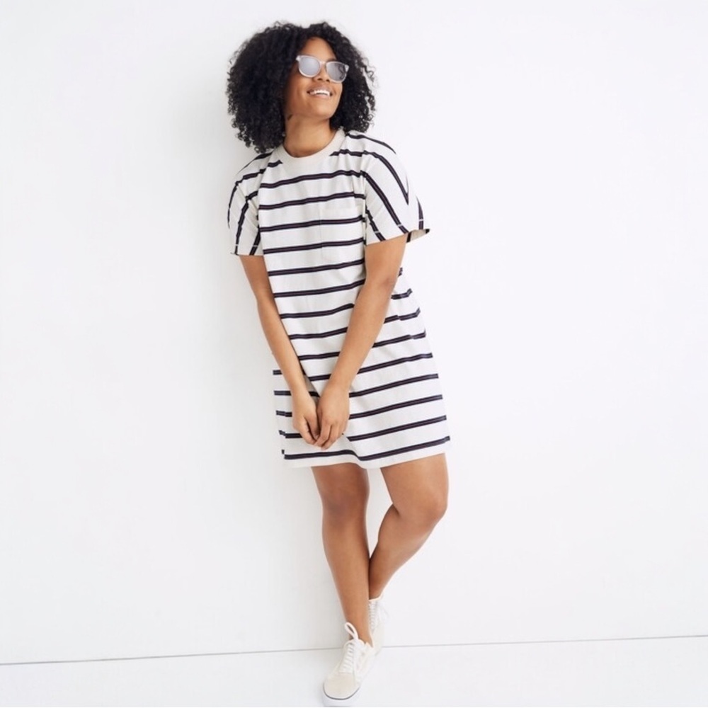 4/$25 Madewell Tomboy Pocket Tee Shirt Dress Size XS Ivory Collegiate Stripes